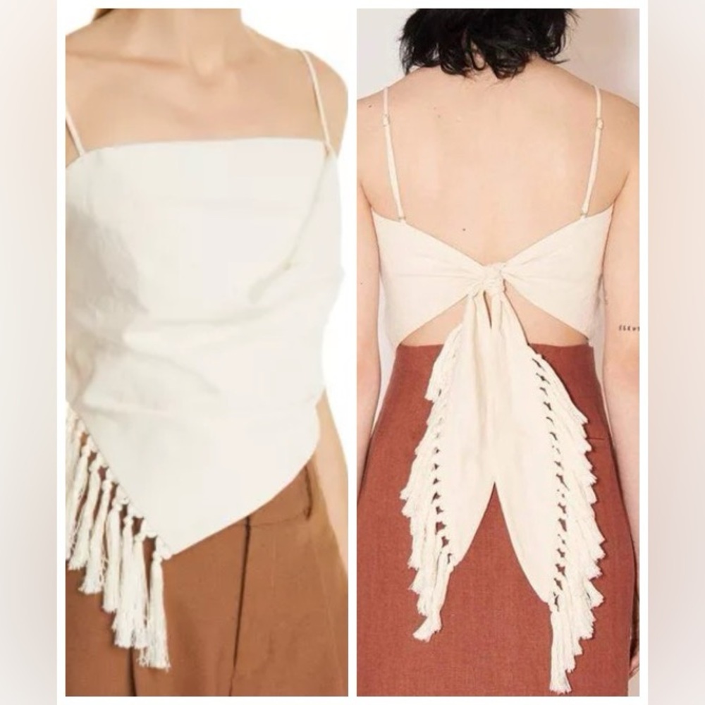 Nanushka Cream Tie-Back Tassel Camisole